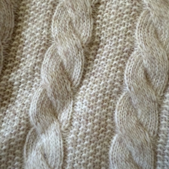 Altar'd State Cream, Oatmeal, Half-Zipped Cable Knit Turtleneck Sweater, Cropped - Picture 3 of 7